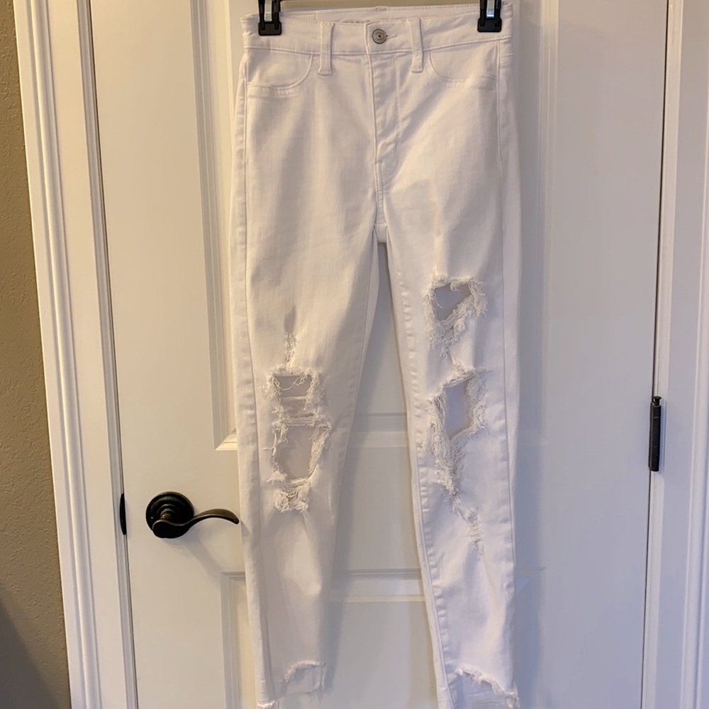 American Eagle Next Level Stretch Super Hi-Rise Jegging Crop Distressed …